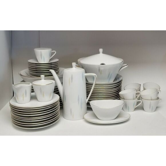 Rare 64 Piece China Set Vintage Seltmann Weiden Bavaria Monika Gold Rims - Picture 2 of 16